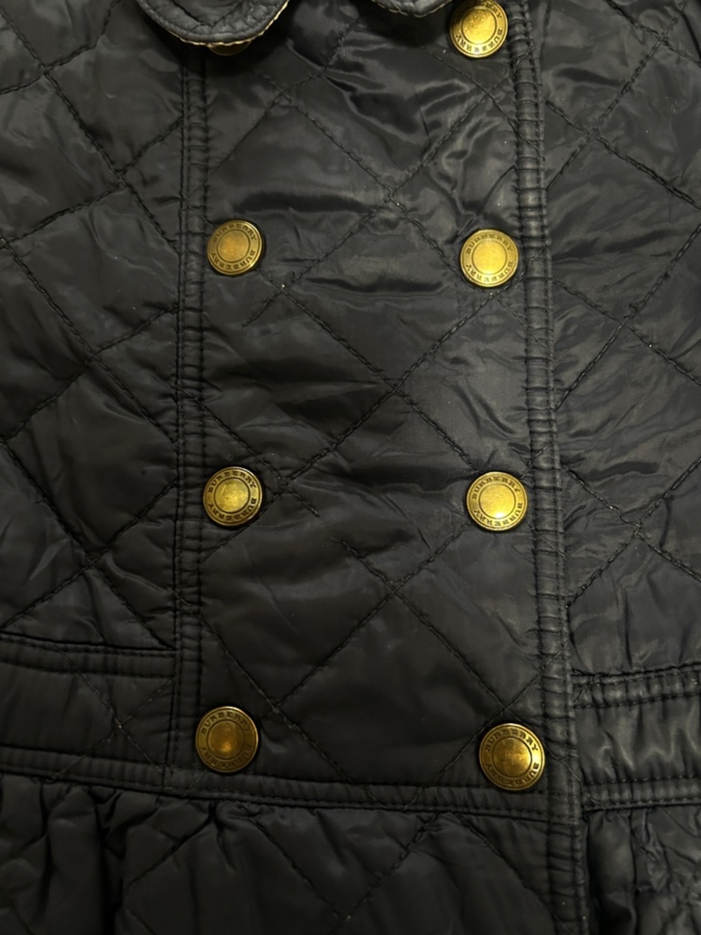 Burberry Girls 2Y Quilted Check Mid-Length Jacket Navy Nova Check Lining - Picture 3 of 11